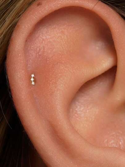 EleRunis 1 Stück 925 Sterling Silber zierliche Stud Ohrringe mit Krappenfassung, 18 Karat vergoldet, für Knorpel, Helix, Tragus, Hypoallergen, Schmuckgeschenk für Frauen und Mädchen, für den täglichen Gebrauch, Hochzeit, Party, Verlobung