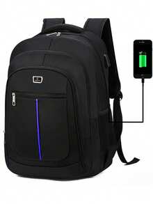 商务双肩包电脑包初中高中背包大容量旅行包韩版男士背包 - 藍色 - 查看 2