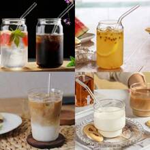 8/12pcs Glass Drinking Straws With Woven Cleaning Brushes