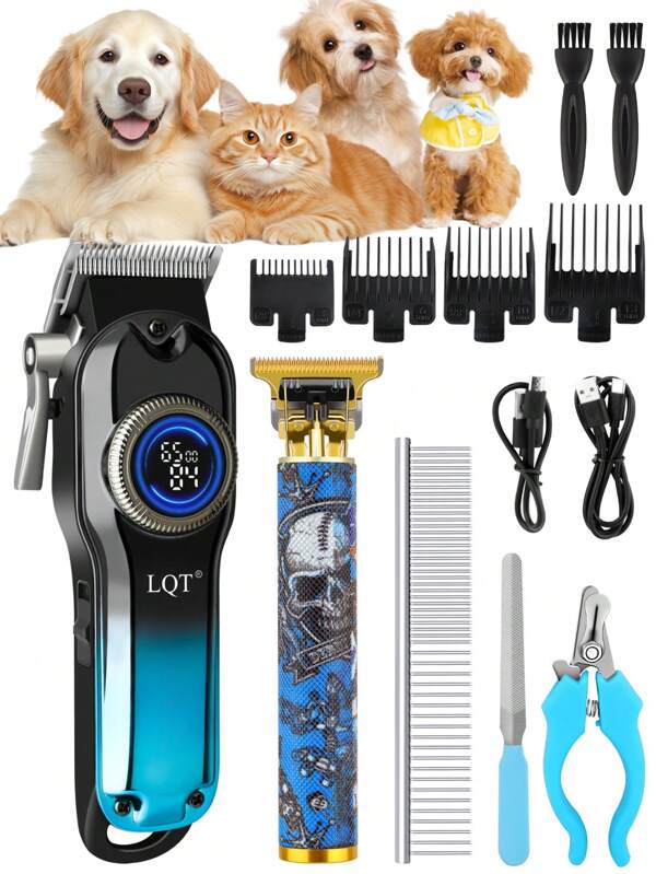 LQT Professional Pet Electric Hair Clipper, Shaver, Dog Trimmer, Electric Clippers, Cat Hair Clipper, Cat Pet Electric Trimmer, USB Rechargeable, Wireless Household Animal Dematting Device
