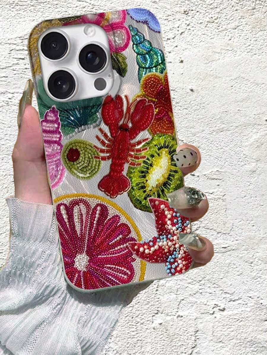 1 pieza Funda protectora suave y personalizada compatible con iPhone 16/11 PRO/7/16 PRO MAX/15/12 Mini/15 PRO/14/13/12/11/XR/7 Plus/8 Plus/Pro/Max/Mini/X con patrón de frutas y langosta, resistente a huellas dactilares y arañazos, el mejor regalo para amigos, familiares y usted mismo