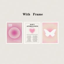 3 pièces - Affiche de gradient d'aura abstrait, art mural spirituel d'affirmation quotidienne rose, peinture sur canevas de papillon, décoration de salle esthétique, cadre en option