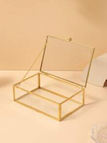 Luxury Hexagonal Ring Box, Golden Jewelry Storage Box, Gold Glass Jewelry Display Case