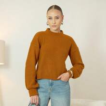 Blusa De Frio Feminina Tricot Manga Longa Bufante Casual De trico  Moda Diário Inverno