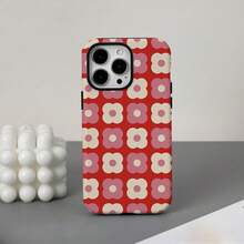 Funda para teléfono (1 unidad) con diseño floral rojo, película protectora dos en uno. Resistente y amortiguadora de golpes. Compatible con los modelos 16, 15, 14, 13, 12, 11, Plus, Pro, Birthday Friends y FLEHYMSHK. - Colores mixtos 1 - Ver 1