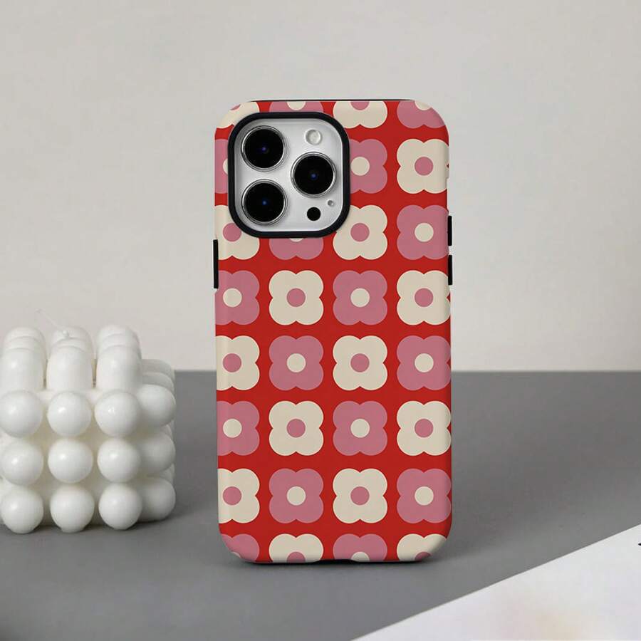 Funda para teléfono (1 unidad) con diseño floral rojo, película protectora dos en uno. Resistente y amortiguadora de golpes. Compatible con los modelos 16, 15, 14, 13, 12, 11, Plus, Pro, Birthday Friends y FLEHYMSHK. - Colores mixtos 1 - Ver 1