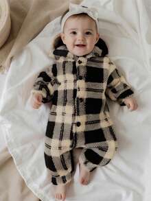 Infant Baby Hooded Romper Cute Fashionable Stripes/Butterfly/Solid Color Long Sleeve Plush Jumpsuits - Coffee Brown - View 4