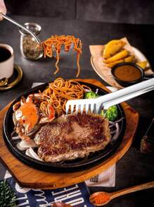 2/4PCS Spaghetti Spoon Server, Spaghetti Spoon And Pasta Tong, Non-Stick 9.4 Inch Stainless Steel Pasta Spoon With Teeth And Pasta Tongs, Comfortable Grip Design Pasta Server For Kitchen