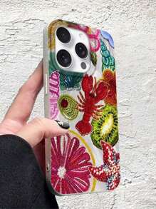 1 pieza Funda protectora suave y personalizada compatible con iPhone 16/11 PRO/7/16 PRO MAX/15/12 Mini/15 PRO/14/13/12/11/XR/7 Plus/8 Plus/Pro/Max/Mini/X con patrón de frutas y langosta, resistente a huellas dactilares y arañazos, el mejor regalo para amigos, familiares y usted mismo