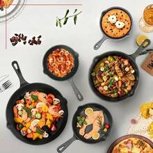 Senmeo 1PC 5-Piece Professional Cast Iron Set (12"/10"/8"/6"/Grill Pan) - Pre-Seasoned Black ,Even Heat Distribution , Induction Stove Compatible For Steak/Pizza/Saute - Black - View 2