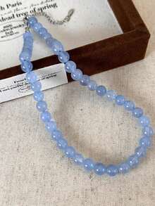 1pc Natural Aquamarine Stone Beaded Necklace, Handmade Jewelry, Minimalist Design, Fashionable & Versatile Choker For Women