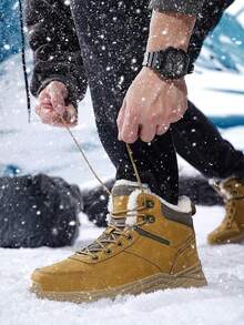 男士雪地靴，户外雪地靴，户外运动雪地靴，登山加大码雪地靴，雪地靴，加大码防滑雪地靴，防滑，耐磨，抓地力强，尺码 39-48（不对称图案） - 棕色 - 查看 3