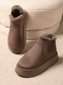 Nouvelle collection 2025 Bottes mi-mollet élastique à enfiler d'un style occidental moderne minimaliste pour couple et parent-enfant. Plateforme, semelle épaisse, antidérapante, imperméable, doublure en fausse fourrure moelleuse, patchwork élastique. Idéales pour la maison, le quotidien, le campus, l'extérieur, les fêtes, le ski
