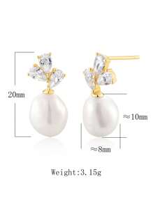 1 Paar 925er Sterlingsilber Ohrstecker mit Süßwasserperlen für Frauen, elegante Zirkonia Ohrringe mit luxuriöser Ausstrahlung, vielseitiges Accessoire