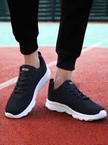 Novo Tênis Esportivo Casual Masculino Preto Sólido, Tênis Esportivo Versátil e Leve para Caminhada, Tênis Casuais Planos de Corrida para Homens