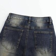 THUNDER Womens High Waisted Wide Leg Jeans Stretchy Distressed Pants - D Blue - View 5