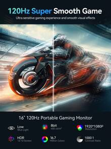Uperfect Tragbarer Gaming-Monitor Uperfect 16" 120Hz 1920*1080P 16:10 IPS 1000:1 WEISS