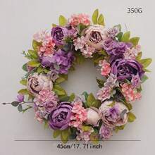 1pc 45cm/17.72in Romantic Vintage Style Artificial Simulated Peony Flower Hanging Decorative Wreath For Thanksgiving, Harvest, Christmas, Valentine's Day, Mother's Day, Weddings, Holiday Party Mantel, Wall, Door Window, Staircase Decorative Wreath, Thanksgiving Gift - C - 查看 5
