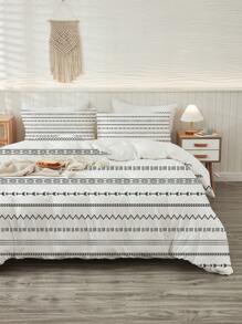 3PCS Set Modern Minimalist Geometric Striped Duvet Cover (1*Duvet Cover + 2*Pillow Shams, Comforter Not Included), Soft & Comfortable Bedding Set For Bedroom, Guest Room, All Season
