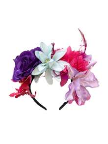 墨西哥亡灵节玫瑰花冠头饰，万圣节派对、海滩派对、舞台表演角色扮演的花卉发饰 - 彩色 - 查看 15