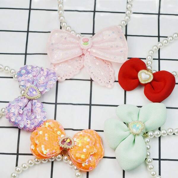 Diamond Bow Tie Pendant Elastic Pearl Dogs Cats Pet Necklace Collar Suitable For Small And Medium-Sized Animals Beautiful And Happy Decorative Accessory For Kittens And Puppies Dog Accessories