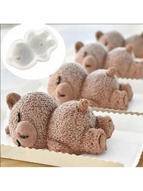 1 pieza Molde de silicona con forma de oso acostado para fondant, chocolates, 3D molde de animal de silicona para hacer fondant, postres, gelatina, dulces, decoración de pasteles, cubos, jabón, resina DIY