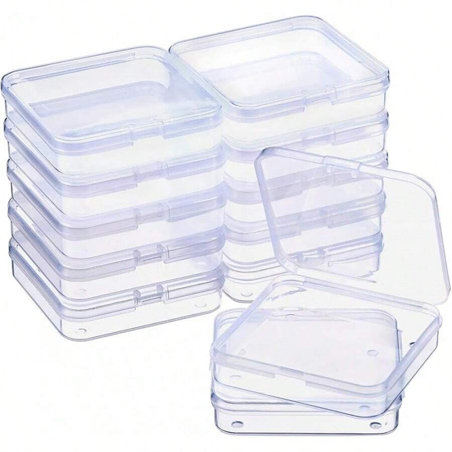 SATINIOR 12 Pack Clear Plastic Beads Storage Containers Box With Hinged Lid For Beads And More (5.2 X 3.03 X 1.18 Inch)