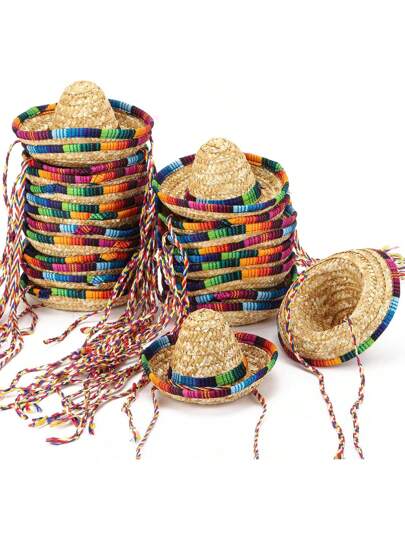 1 peça mini chapéus sombrero coloridos com cordas coloridas - perfeitos para festas temáticas, aniversários e acessórios de fantasia, ideais para cães e gatos, decoração de festa, construção trançada, decoração de festa temática