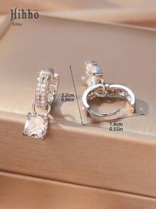 Hihho 1 Pair Fashionable Shiny White Square Zirconia Inlaid Pendant Earrings, Delicate & Lively Jewelry For Women, Suitable For Date, Party, Banquet, Wedding