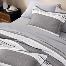 Queen Comforter Set 7 Pieces, Frost Grey Striped Bedding Set For Queen Size Bed Reversible, Cationic Dyeing Bed In A Bag With Comforter, Sheets, Pillowcases & Shams - Grey - View 7