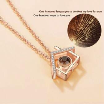 1 Piece Projection Necklace I Love You In 100 Languages Pendant Jewelry For Wife And Girlfriends Romantic And Cute Accessories Valentines,Mom,Mother,Mother's Day,Gift