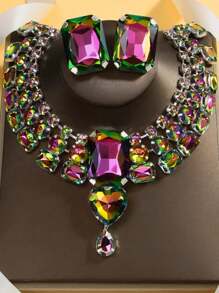 3 Piecesset Stonefans Opulent Large Necklace Earring Set Boho Party Wedding Set Statement Oversized Costume Necklace Gift