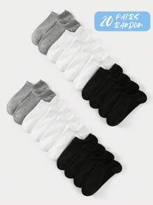 5/10/15/20 pares de calcetines clásicos de moda de unicolor para mujeres/hombres/niñas/niños/parejas, transpirables y cómodos, adecuados para estudiantes y adultos, para fiesta/vacaciones/oficina/uso en casa, color y estilo aleatorios