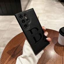 个性化定制姓名雕刻大字母手机壳适用于 Galaxy 型号 S25 S24 S23 S22 S21 S20 Ultra Plus FE A14 A15 A34 A35 A52 A53 A54 A55 奢华柔软仿皮防震 DIY 礼物 - 粉色 - 查看 4