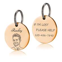1pc Personalized Pet Portrait ID Tags - Custom Round Name & Number Engraved Dog & Cat Collar Tags - Multicolor - View 17