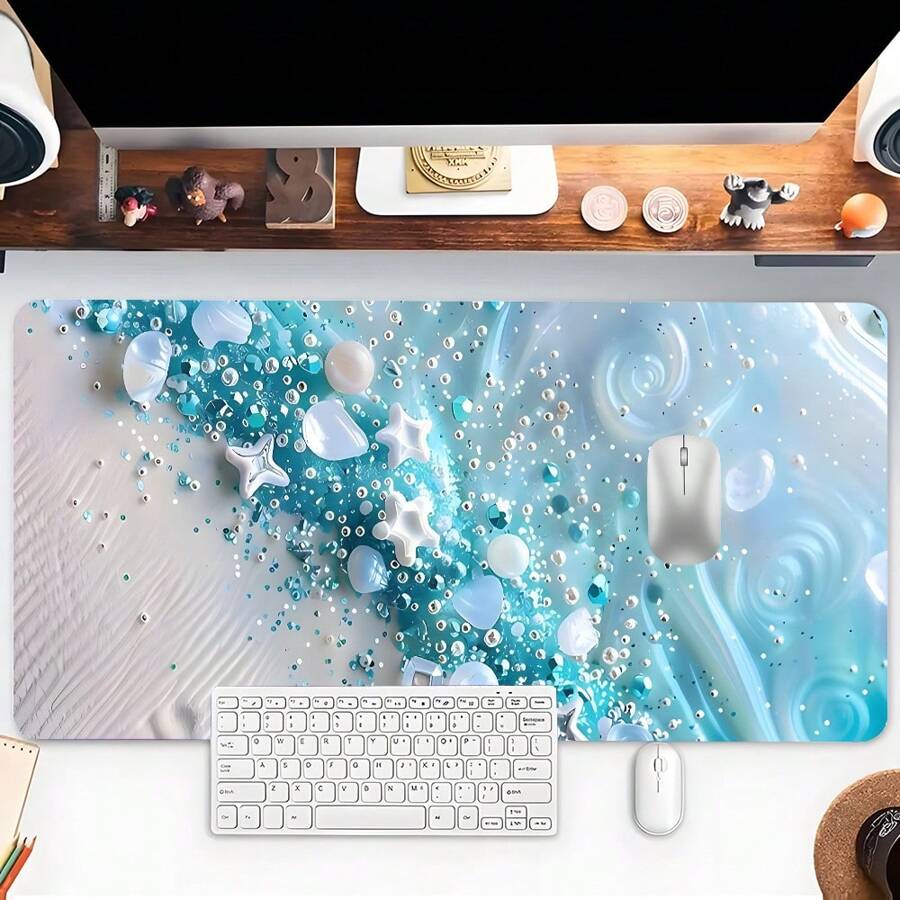 Alfombrilla de ratón azul con estrellas de purpurina, alfombrilla de escritorio grande con borde cosido, base de goma antideslizante, accesorio de escritorio, almohadilla para teclado para decoración del hogar y la oficina, como regalo de Navidad, Halloween para mujeres, novias, hombres y amigos, tamaño 35,4x15,7 pulgadas