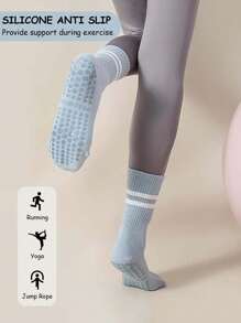 1/4/6 Pairs Women Striped Yoga Sports Socks, Spring/Summer Silicone Non-Slip Fitness Indoor Sports Mid-Calf Socks