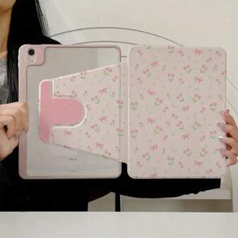 1 pezzo Custodia trasparente in acrilico per tablet, con modello a fiori sbriciolati rosa su doppia faccia, con slot per penna, in stile cristallo, antiurto, compatibile con iPad 10a generazione da 10,9 pollici, A7/A9/A8/S6lite/S7/S8/S9fe, con funzione di ibernazione e riattivazione