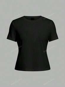 Camiseta de cuello redondo para mujer manga corta material algodón cruces