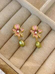 女士天然仿珍珠花朵耳环，复古古董风格，独特设计，新款中式耳钉，品质优雅，2025年新品上市 - 彩色 - 查看 12