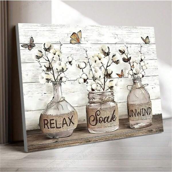 1pc Unframed Butterfly Floral Monogram Canvas Painting, Modern Home Rustic Farmhouse Bathroom Wall Art Decoration, Vintage Art Hallway Wall Art Posters,Wall Art,Room Decoration Stuff,Modern,Quotes,Animals(Optional Frame)