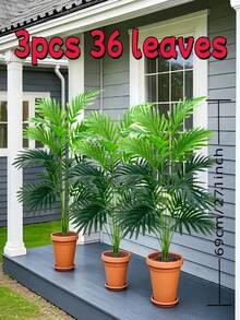 3pcs High-End Artificial Green Plants Set, Including 36 Large Leaves Of Realistic Palm Tree And Dragon Tree, Suitable For Home, Living Room, Wedding, Hotel Garden Decoration, Ideal For Mother's Day, Easter, Labor Day Spring & Summer Decoration - Can Be Used Indoor/Outdoor, Excluding Planter, Artificial Plants Home Decor, Christmas Decoration, Room Decor - Multicolor - View 8