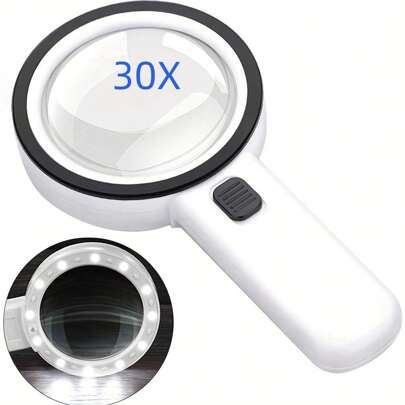 12 LED Lighted Magnifying Glass (Battery Not Included), 30X Handheld Large Reading Magnifier, Suitable For Elderly Reading, Repair, Collection, Best Gift For Family And Elders, Christmas 2025, Halloween Decorations, Christmas Home Decorations, Room Decorations, Home, Kitchen
