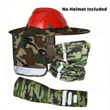 Set Of 3 - Summer Sun Protection Hat, Breathable Full Brim Mesh Neck Cover With Bandana Headband & Arm Sleeves, Adjustable Strap For Outdoor(No Helmet Included)