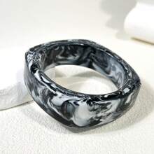 1pc Vintage Chic Tie Dye Black & White High-End Resin Square Geometric Bracelet, Elegant Women Bracelet Rings Party Holiday Accessory