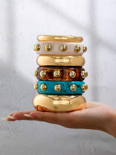 1 Pc American European Chunky Resin Cuff Bracelet , Minimalist Design Metal Bangles Set , Women Fashion Bracelets Set Jewelry Suitable For Daily Wear.