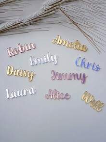 Decoraciones personalizadas para cupcakes con el nombre, encanto de boda personalizado, decoración para pastel en miniatura, centropieza de pastel con letras a mano, encantos de pastel personalizados cortados con láser - Multicolor - Ver 4