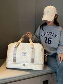 Eine rautenförmig gesteppte Reisetasche mit Nass- und Trockenfach, großem Fassungsvermögen, geeignet für Fitnessstudio, Krankenhauslieferungen, als Tragetasche, Handgepäck usw. Multifunktionale Reisetasche mit großem Fassungsvermögen – Sport- und Fitness-Schultertasche mit Schuhfach, Schuhbeutel, Nass- und Trockenfach, großem Fassungsvermögen, wasserdicht, leicht, wasserdichte Sporttasche, Handgepäck. - Weiss - Übersicht 2