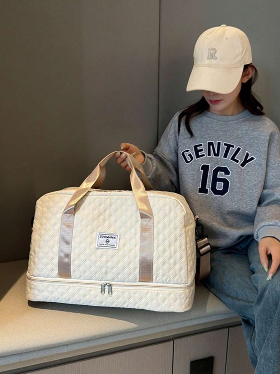 Eine rautenförmig gesteppte Reisetasche mit Nass- und Trockenfach, großem Fassungsvermögen, geeignet für Fitnessstudio, Krankenhauslieferungen, als Tragetasche, Handgepäck usw. Multifunktionale Reisetasche mit großem Fassungsvermögen – Sport- und Fitness-Schultertasche mit Schuhfach, Schuhbeutel, Nass- und Trockenfach, großem Fassungsvermögen, wasserdicht, leicht, wasserdichte Sporttasche, Handgepäck.