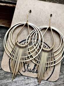 1pc Vintage Circle Water Drop Tassel Pendant Earrings, Fashionable Jewelry Gift For Women